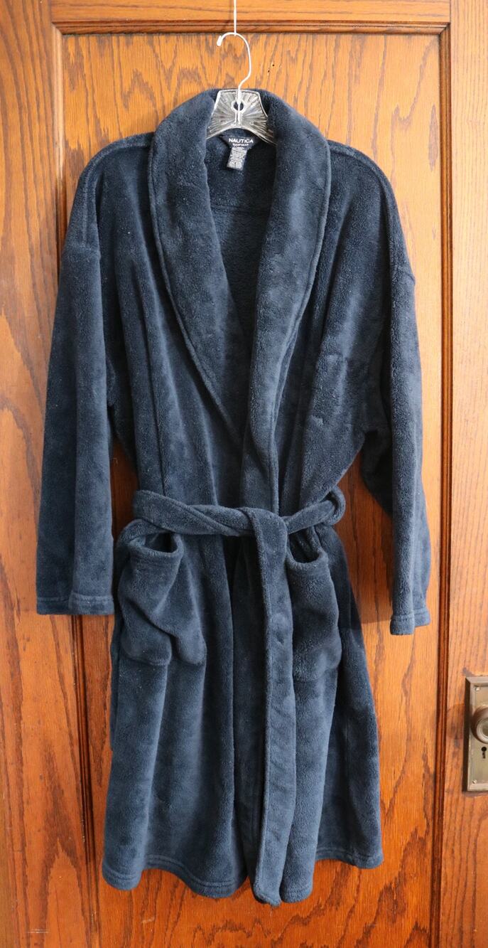 NAUTICA Sleeprobe Mens Navy Blue Soft Fuzzy Belted Pockets Sleepwear Lounge